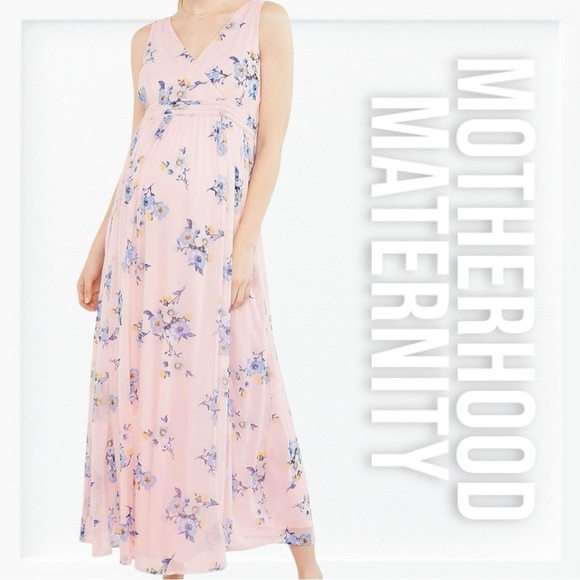 Motherhood Maternity Light Pink Floral Chiffon Maxi Dress sz M - Picture 1 of 12